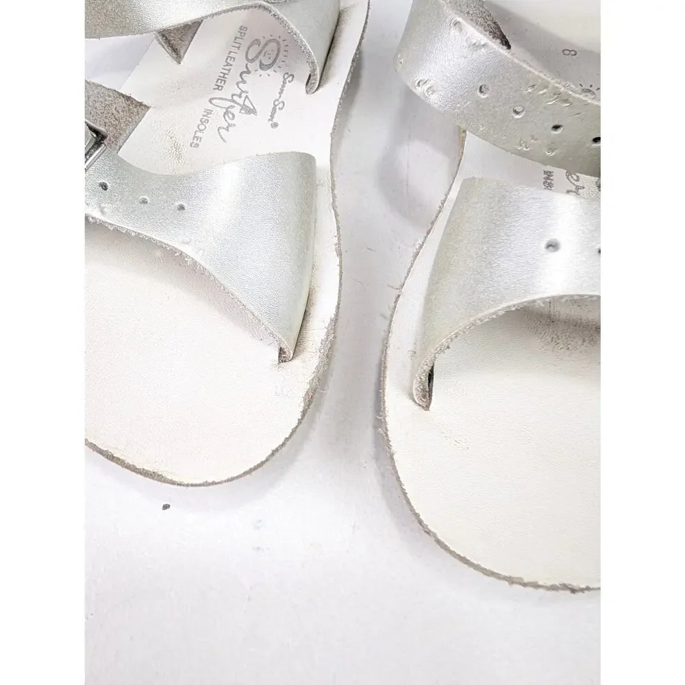 San-Sun Saltwater Surfer Silver Sandals - Toddler Girl's size 8